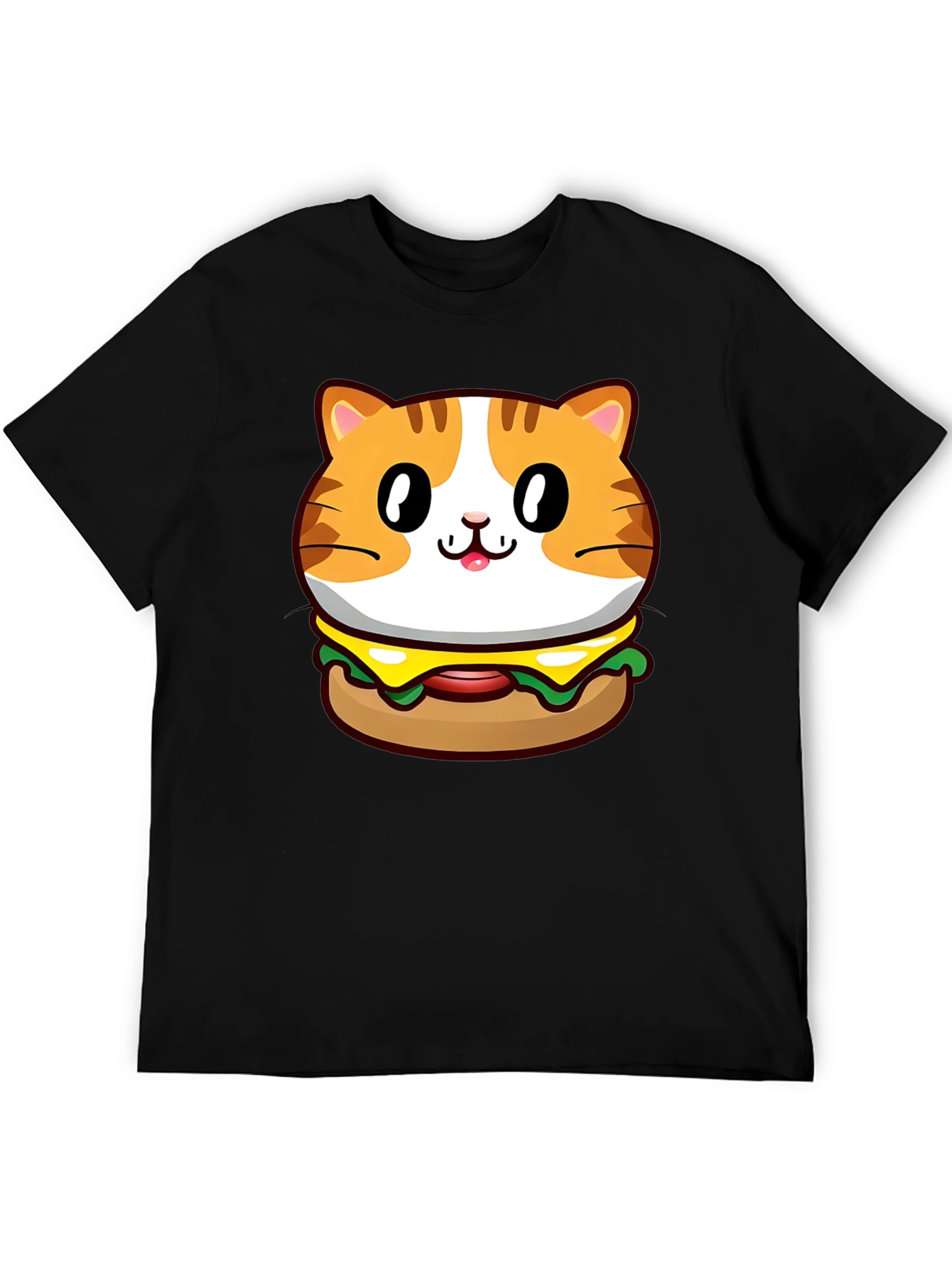 Black Cat Burger Graphic Tee - Unisex Black T-Shirt view 5
