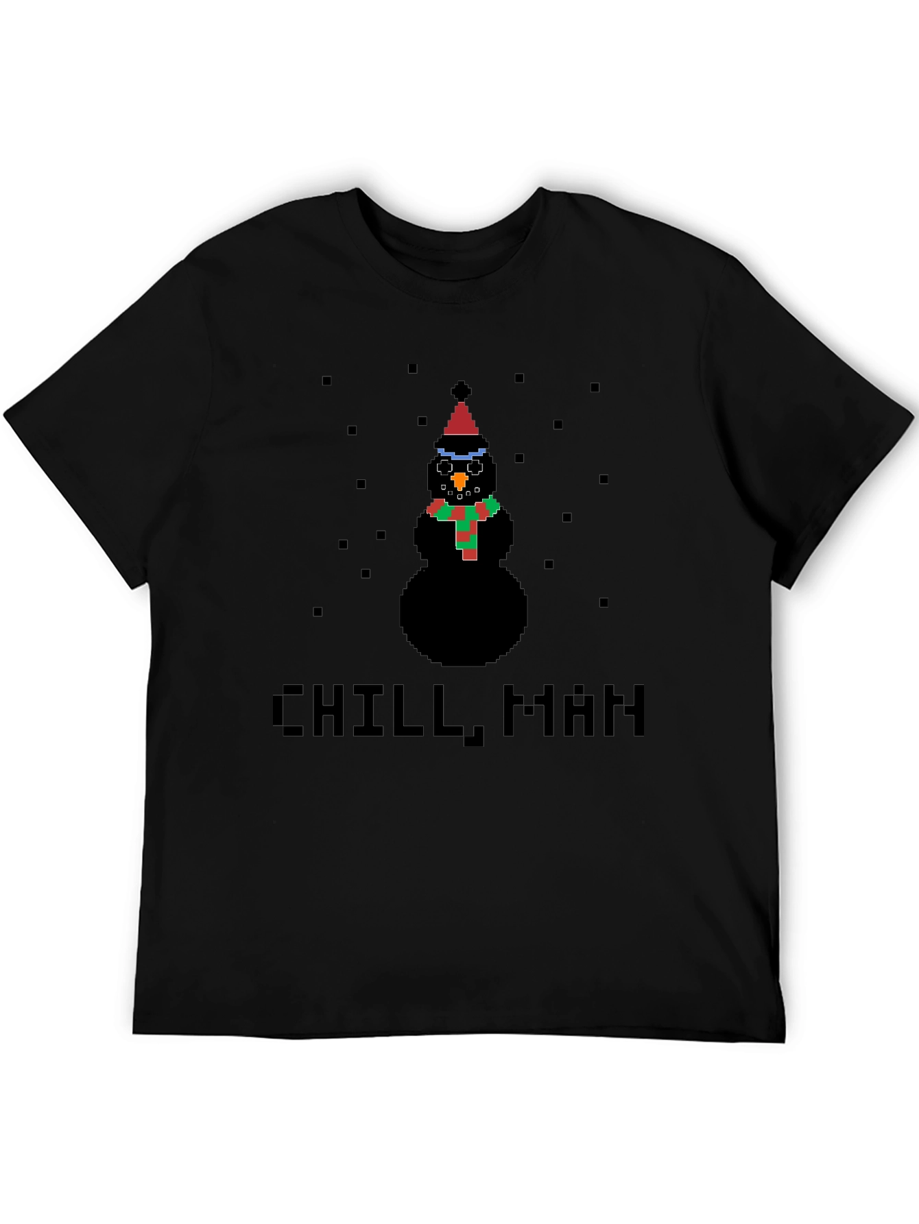 Black Pixel Snowman Chill Man Black T-Shirt view 5