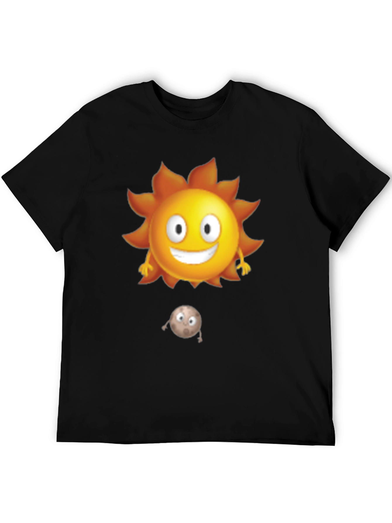 Black Cartoon Sun and Moon Black T-Shirt view 5