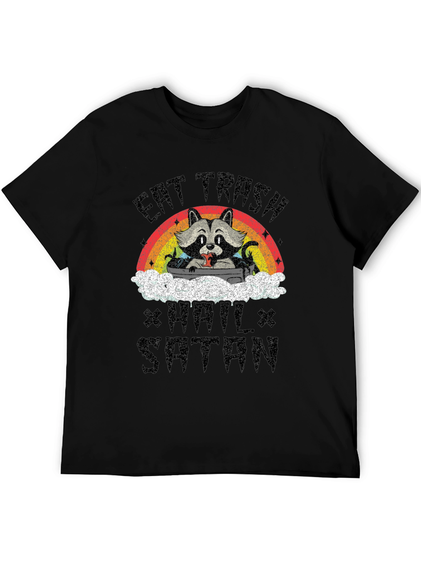 Black Eat Trash Hail Satan Funny Raccoon Graphic T-Shirt view 5