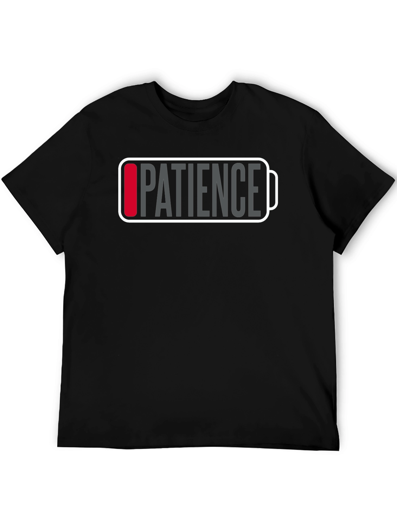 Black Patience Low Battery Funny Graphic T-Shirt view 5