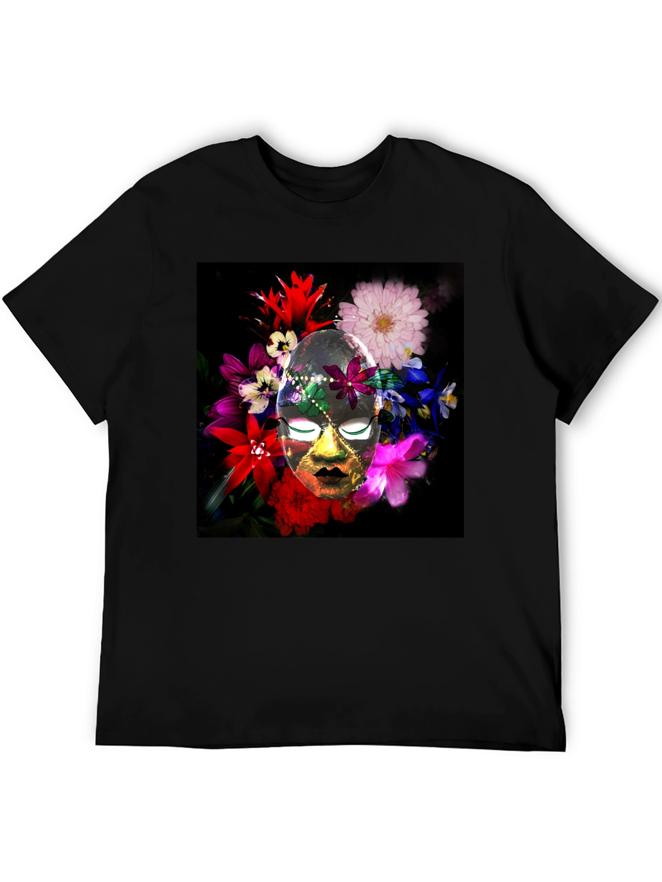 Black Floral Mask Graphic Tee - Black Cotton Blend view 5