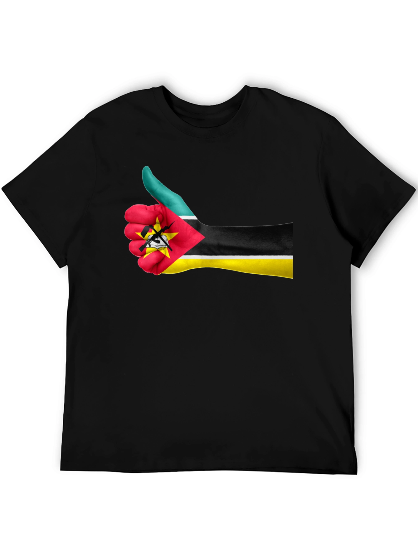 Black Mozambique Flag Thumb Up Graphic T-Shirt view 5