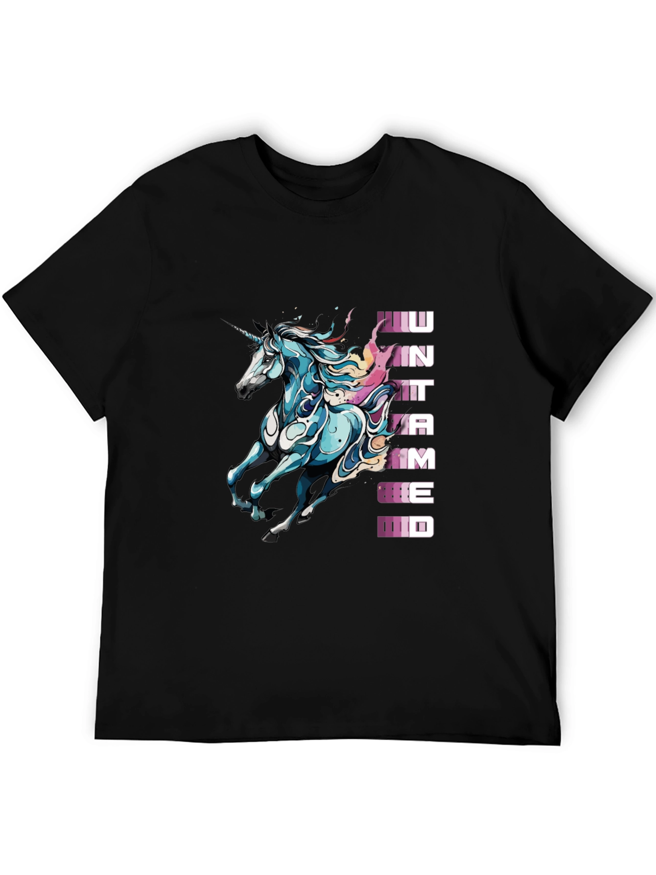 Black Untamed Unicorn Graphic Tee - Black Cotton Shirt view 5