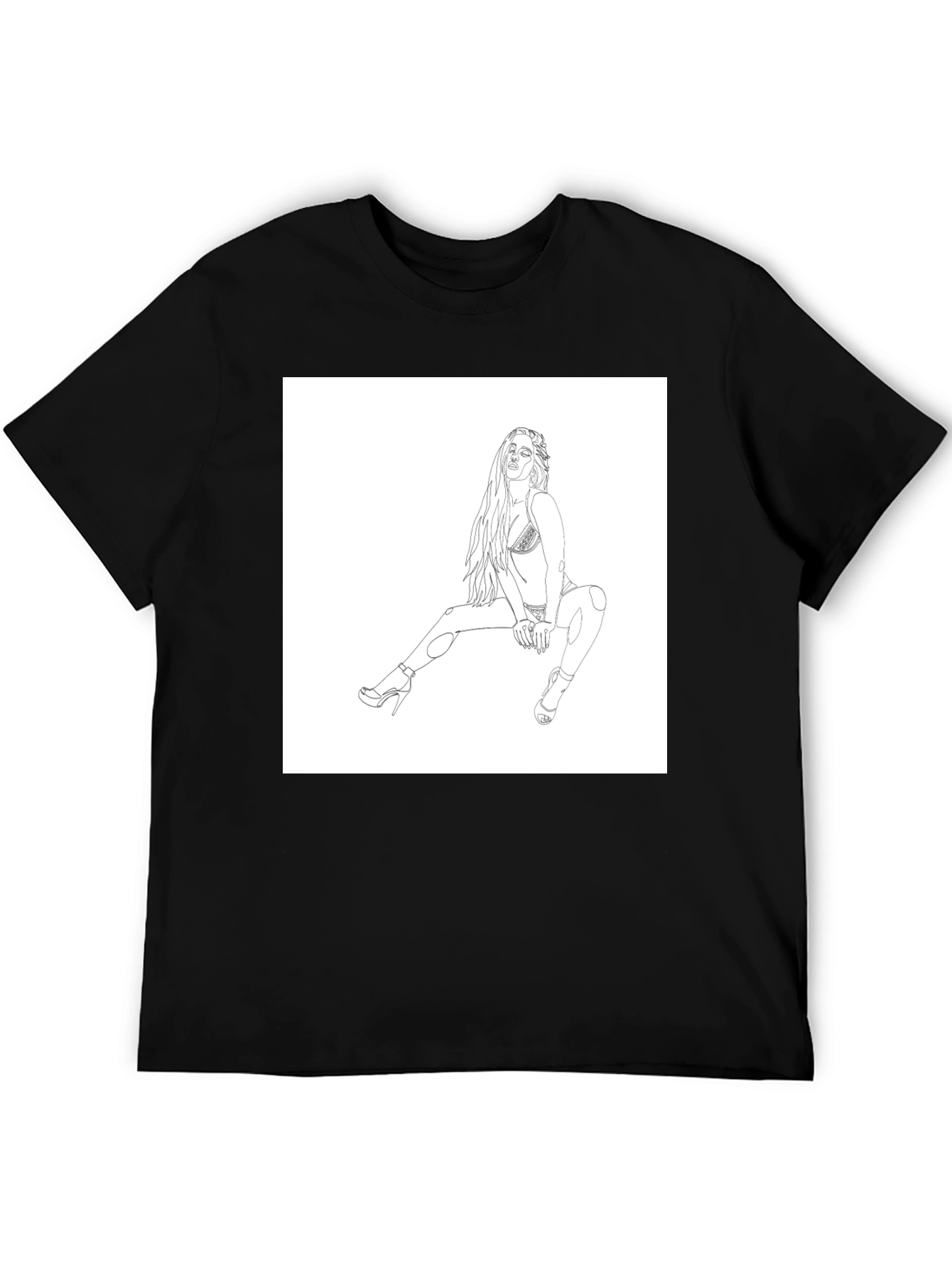 Black Black Graphic Tee - Woman Sketch Design view 5