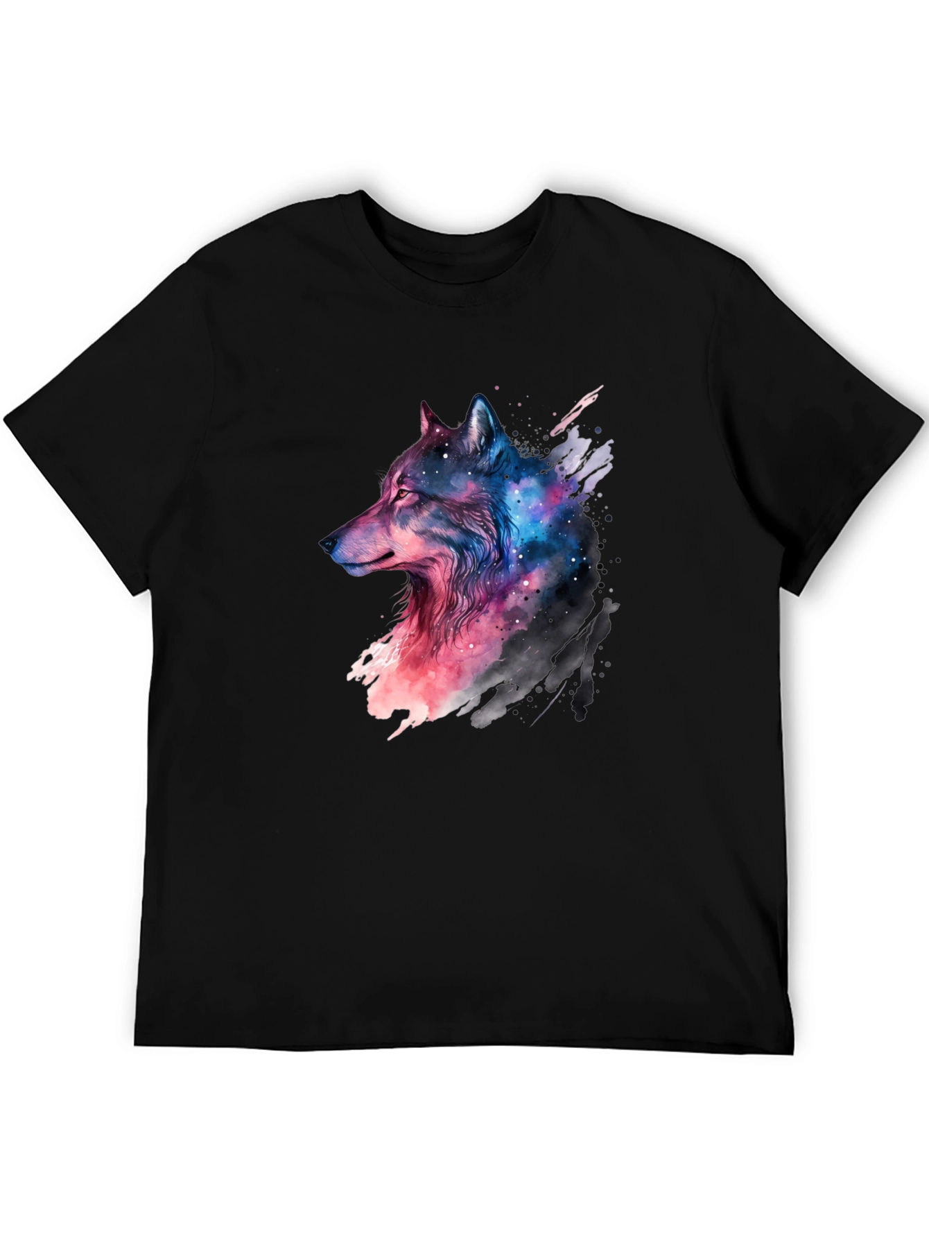 Black Galaxy Wolf Graphic Black T-Shirt view 5