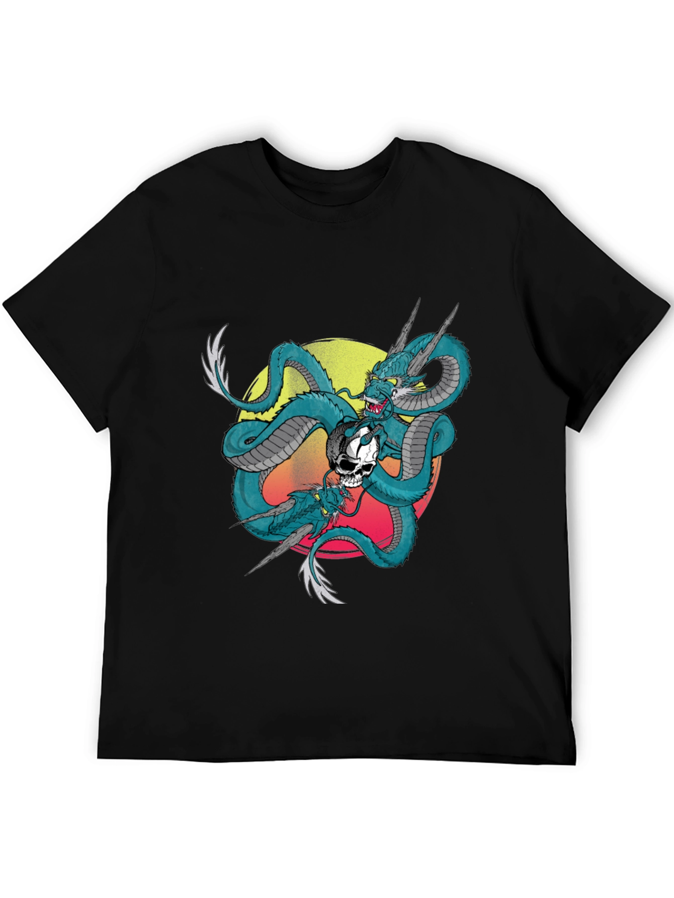 Black Dragon & Skull Graphic Print Tee - Black view 5