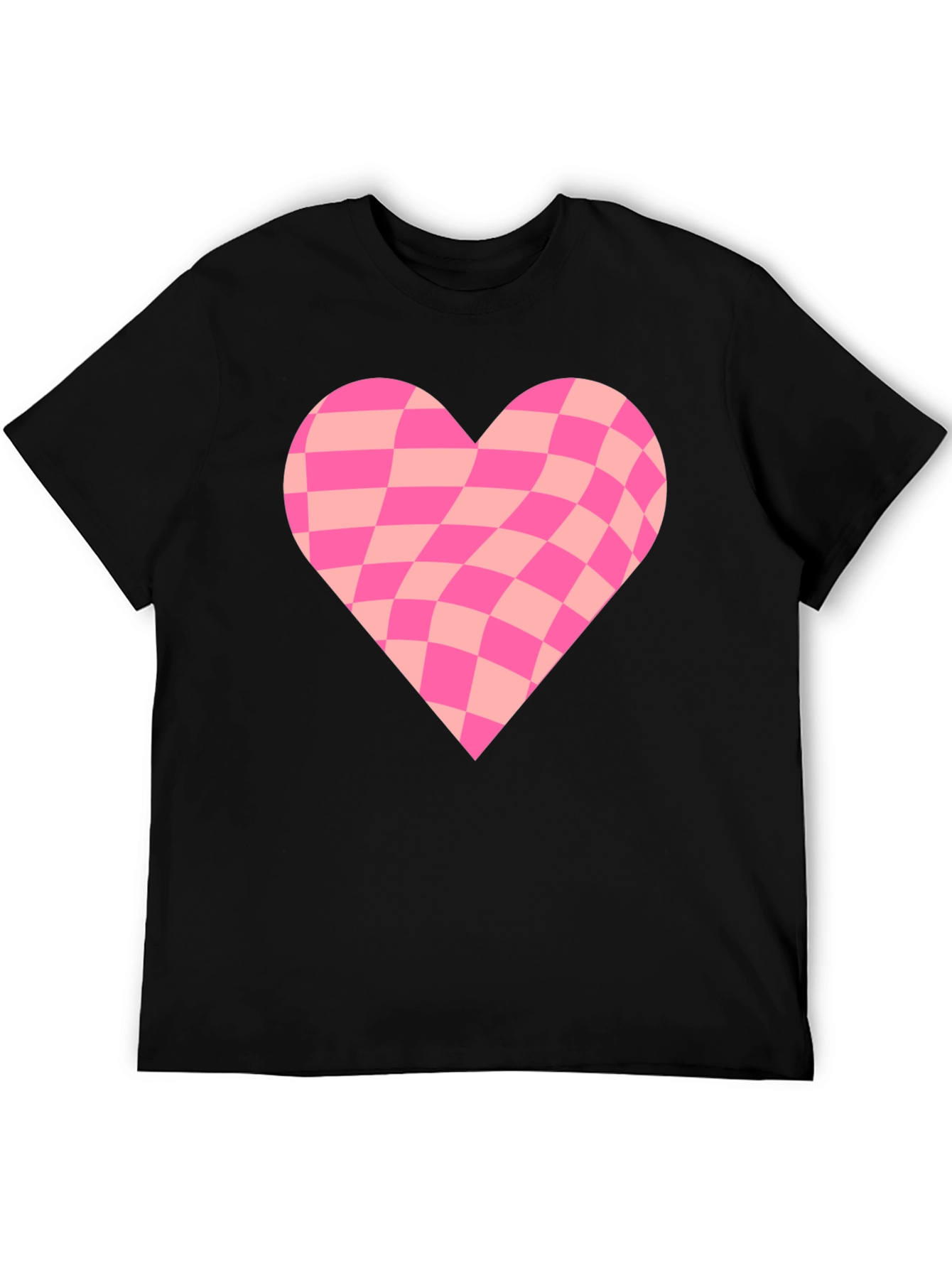 Black Warped Checkered Heart Graphic Tee - Black view 5