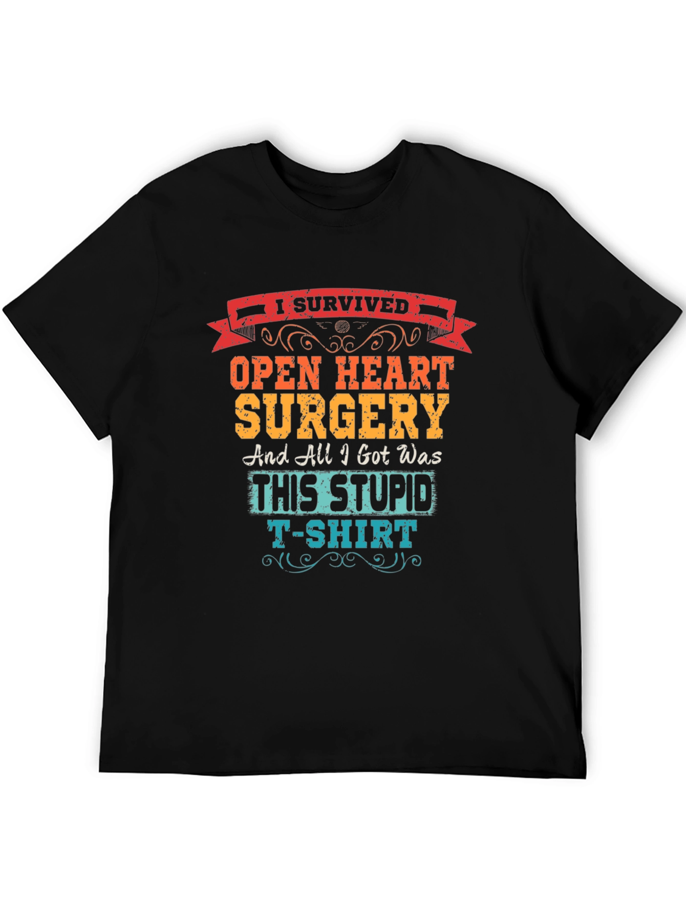 Black I Survived Open Heart Surgery T-Shirt view 5