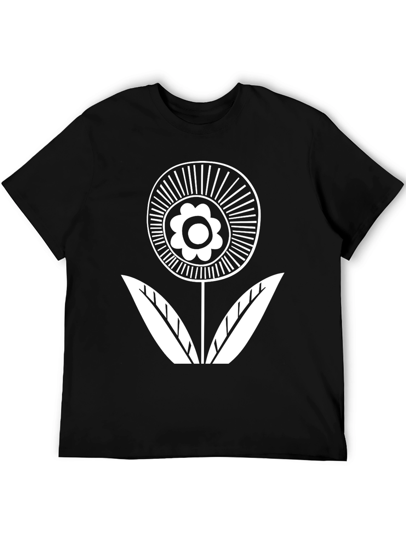 Black Black T-Shirt with White Flower Graphic view 5