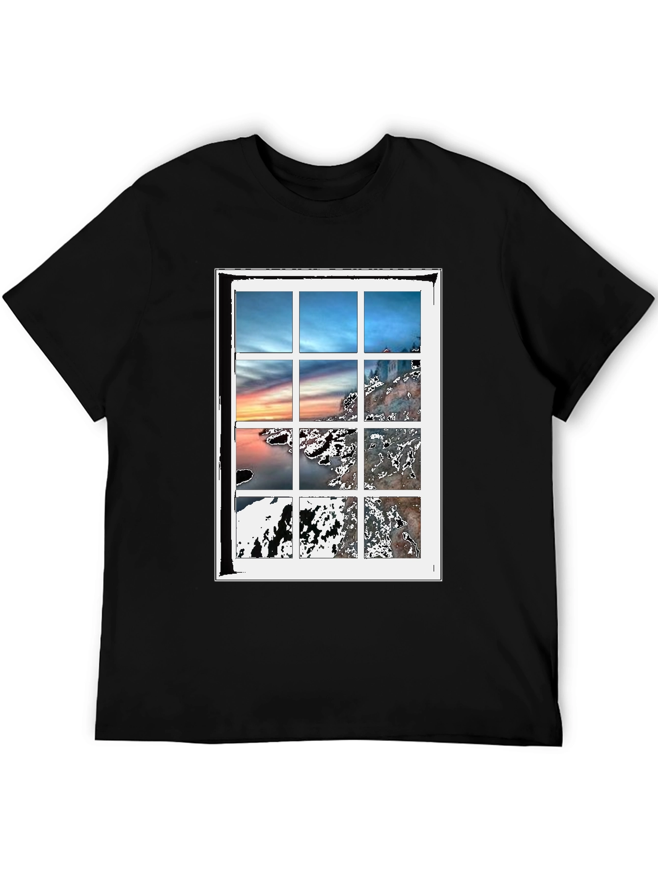 Black Scenic Window Graphic Tee - Black Cotton Blend T-Shirt view 5