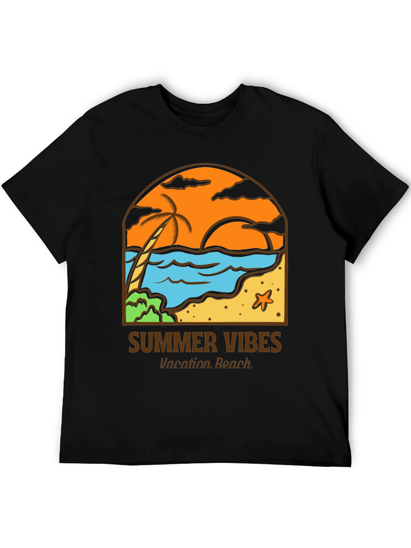 Black Summer Vibes Graphic Tee - Vacation Beach view 5