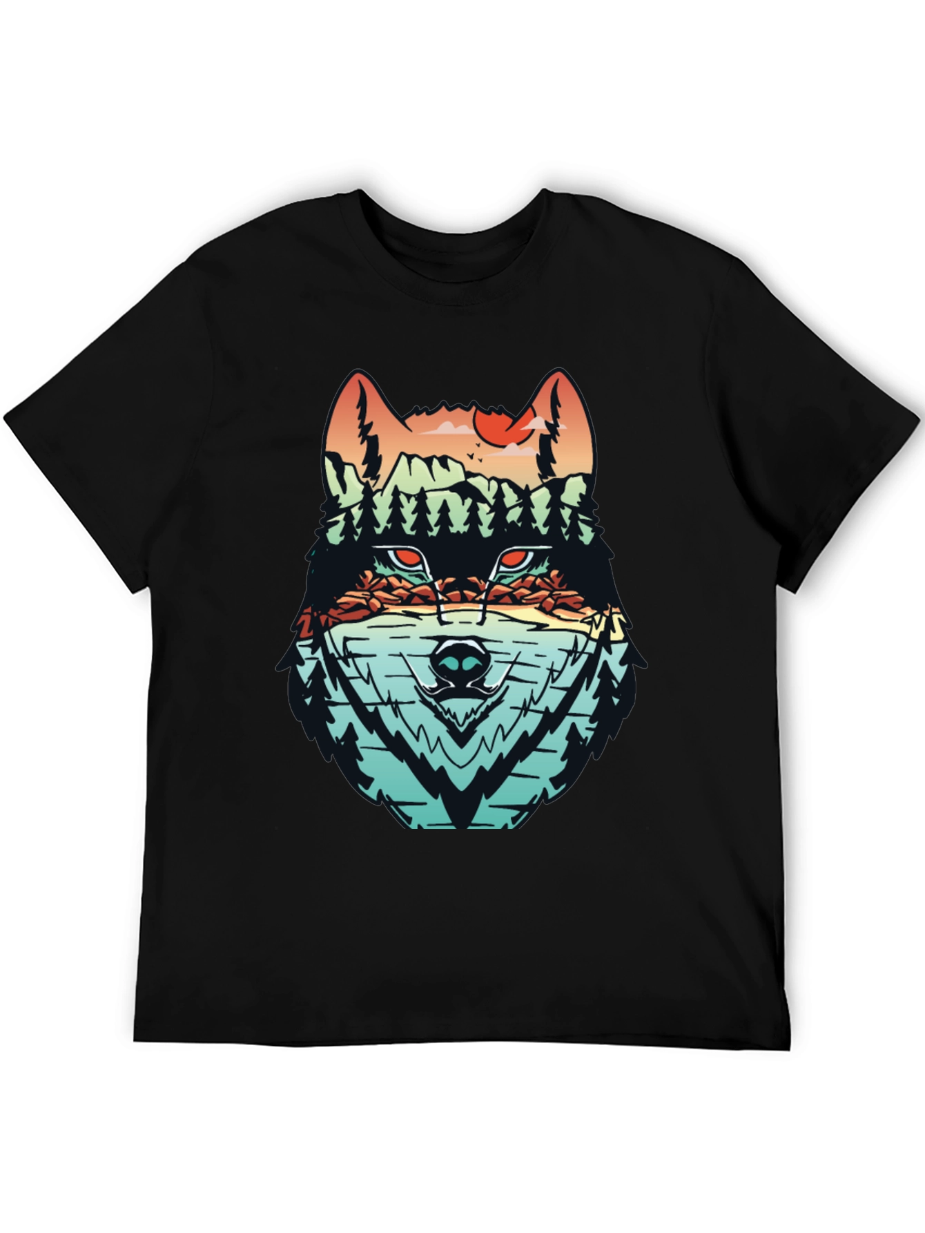 Black Nature Wolf Graphic Tee - Modern Mountainscape Design view 5