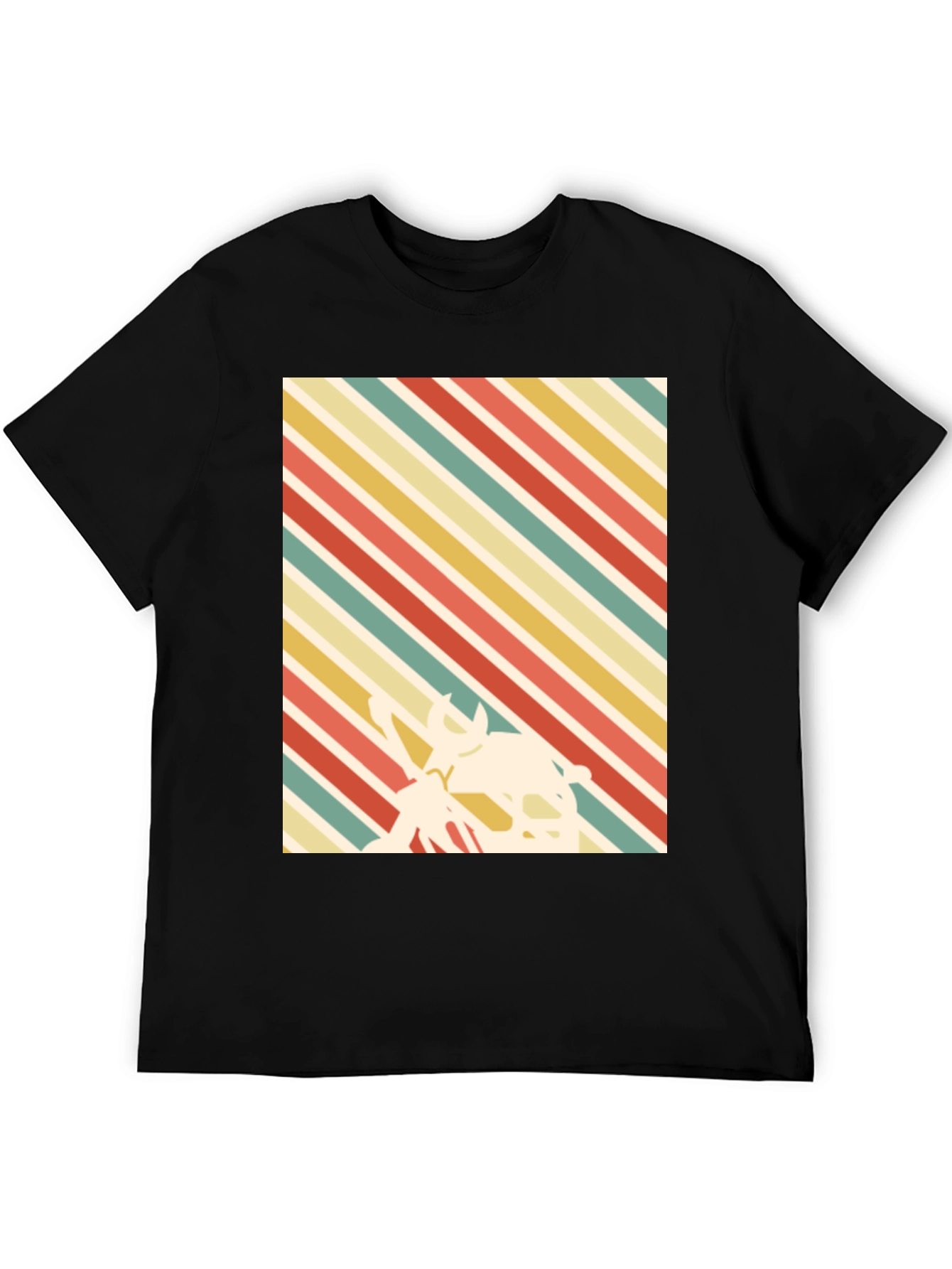 Black Retro Striped T-Shirt with Silhouette Design view 5