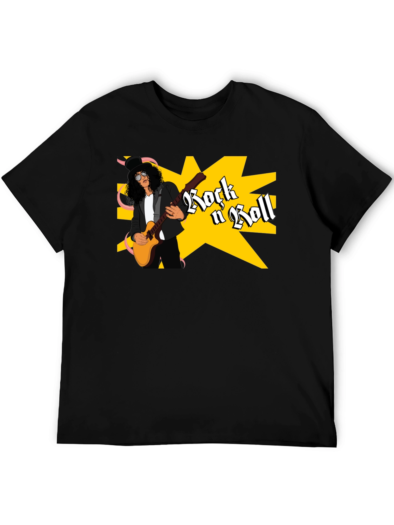 Black Rock n Roll Guitarist Graphic Tee - Black view 5