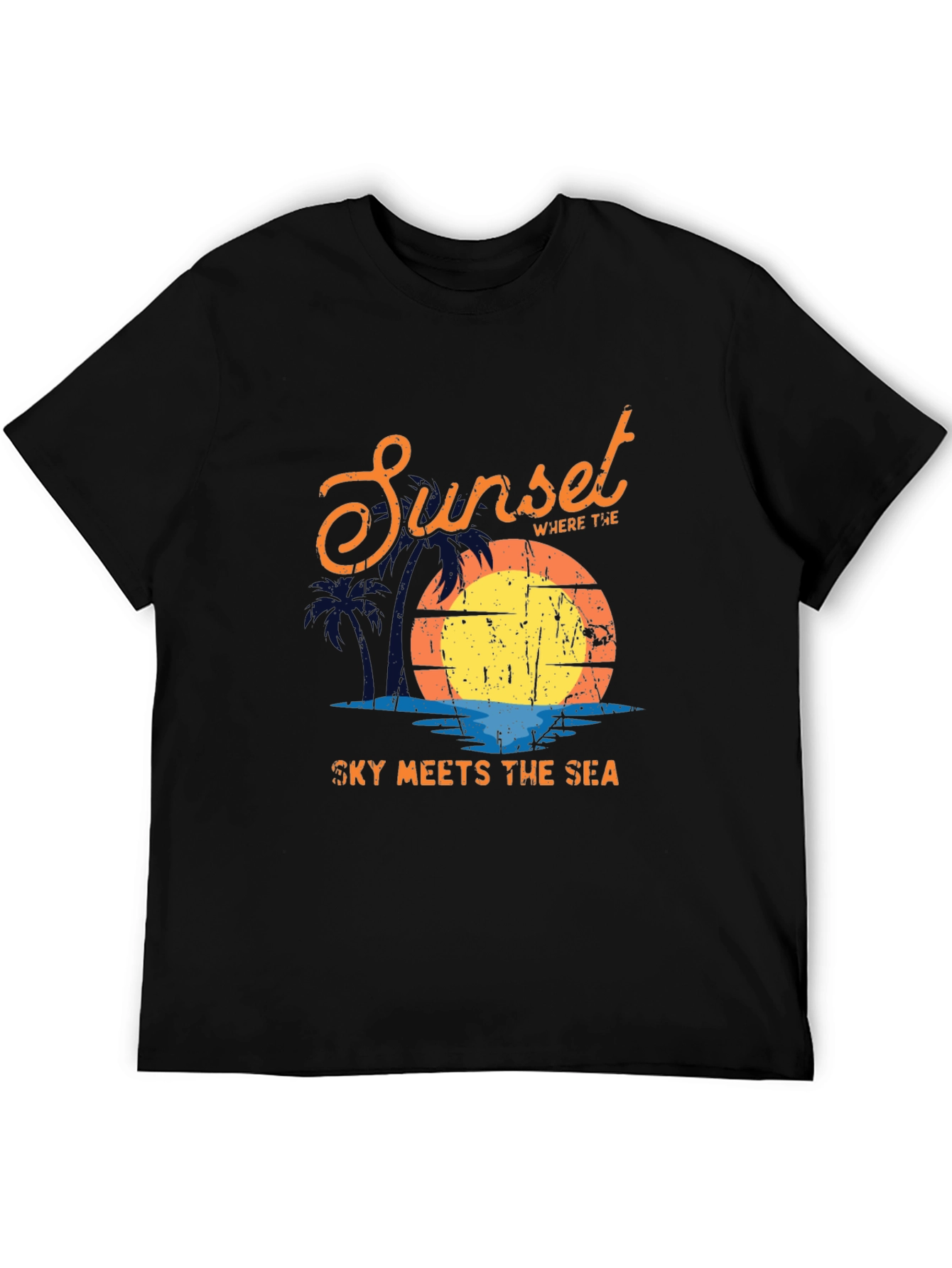 Sunset Sky Meets Sea Graphic Black T-Shirt - 5