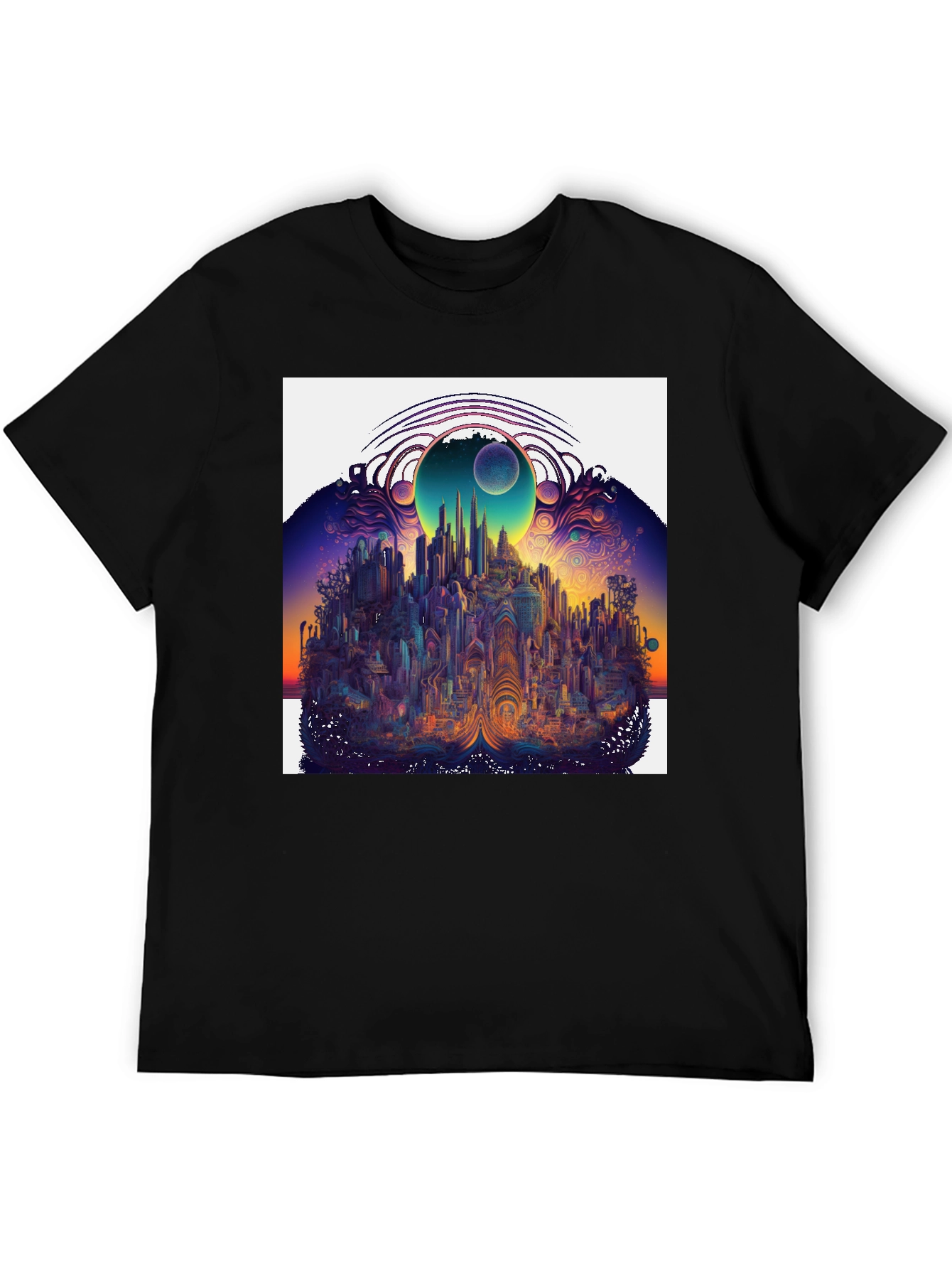 Black Surreal Cityscape Graphic Tee - Unique Black T-Shirt view 5
