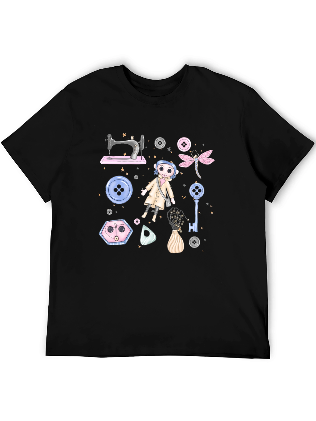 Black Novelty Coraline-Themed Graphic Tee view 5