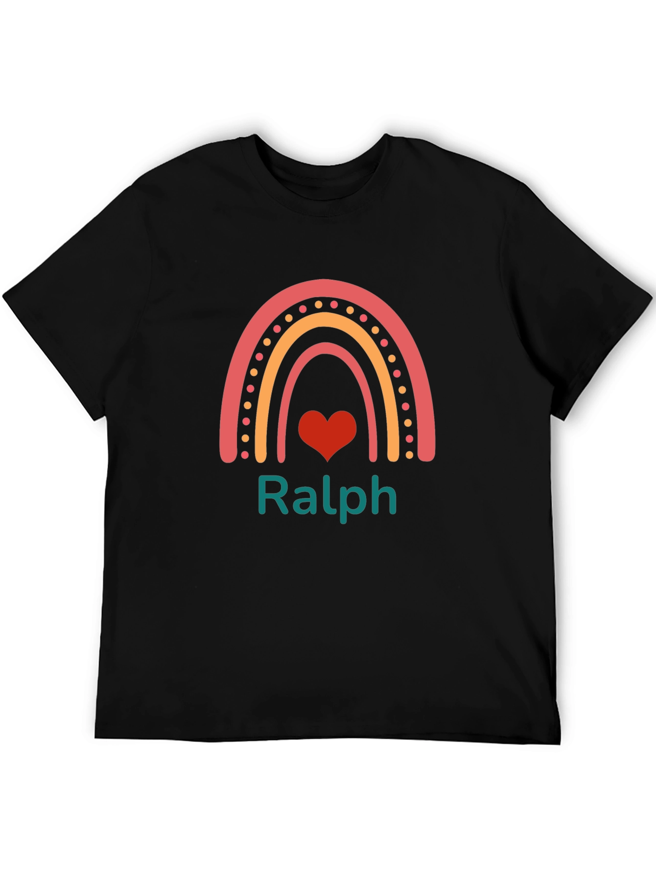 Black Personalized Rainbow Heart Men's T-Shirt - Ralph view 5