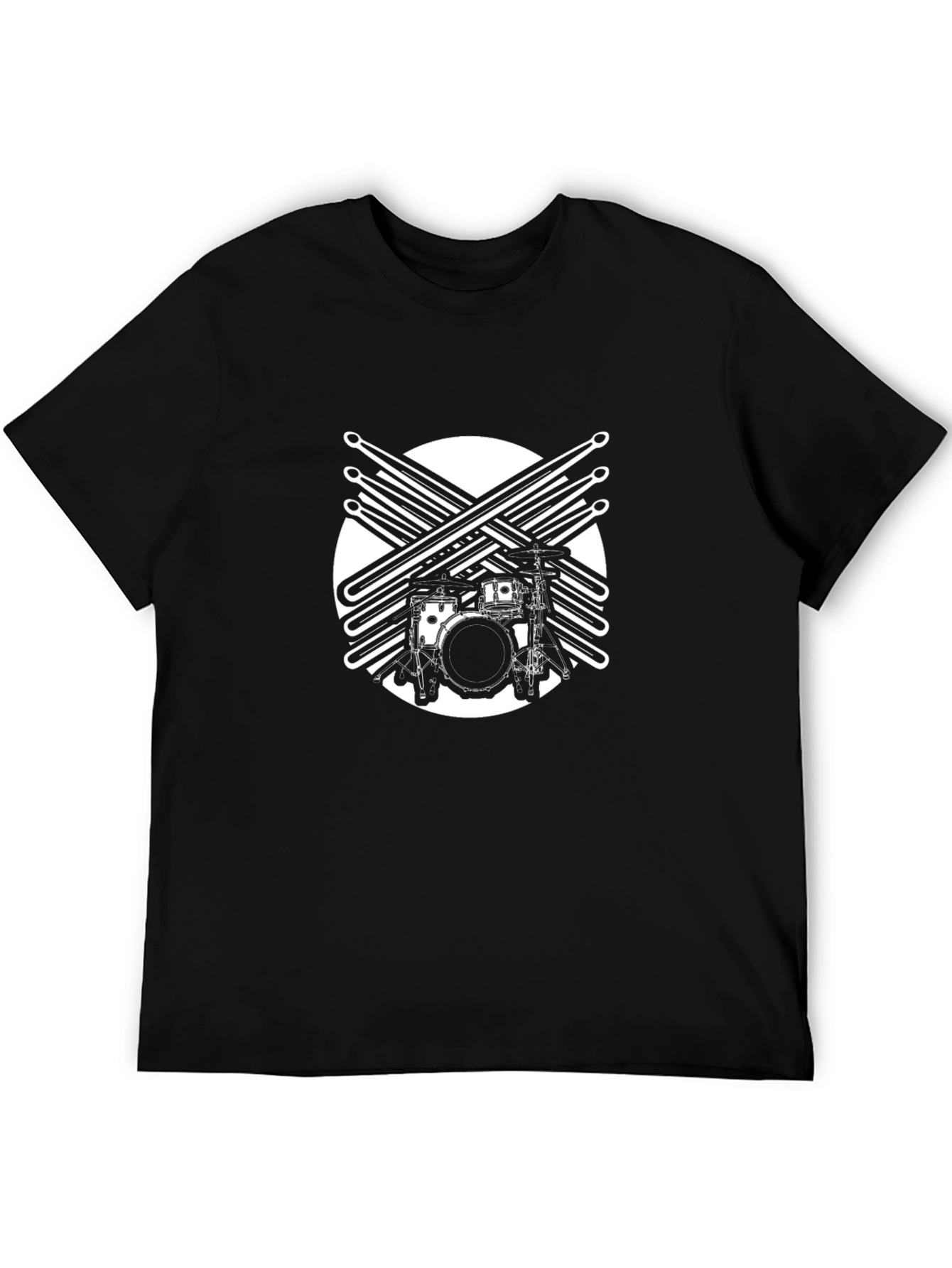Black Drum Kit Graphic Tee - Music Lover's Black T-Shirt view 5