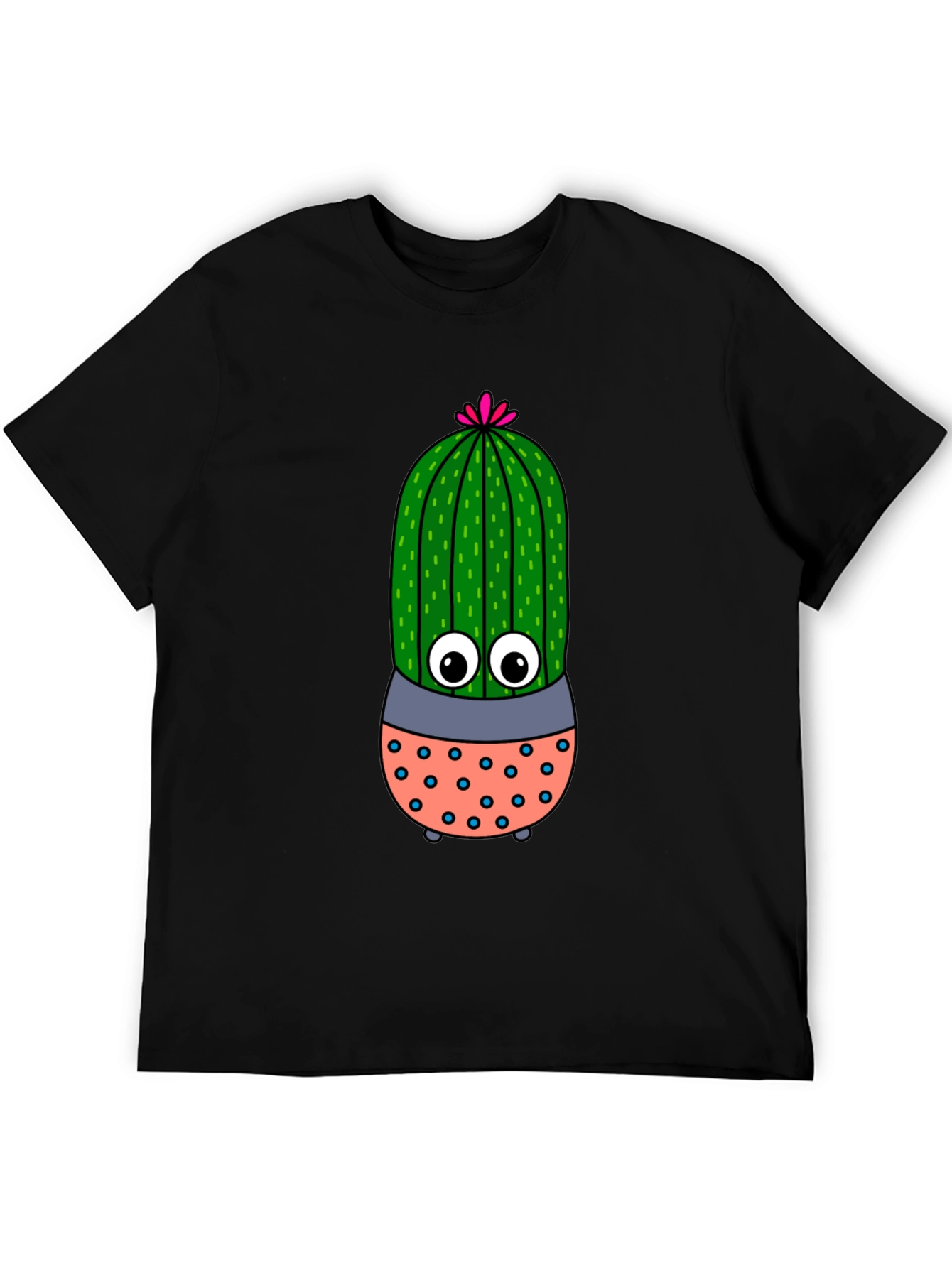 Black Cute Cartoon Cactus Black T-Shirt view 5
