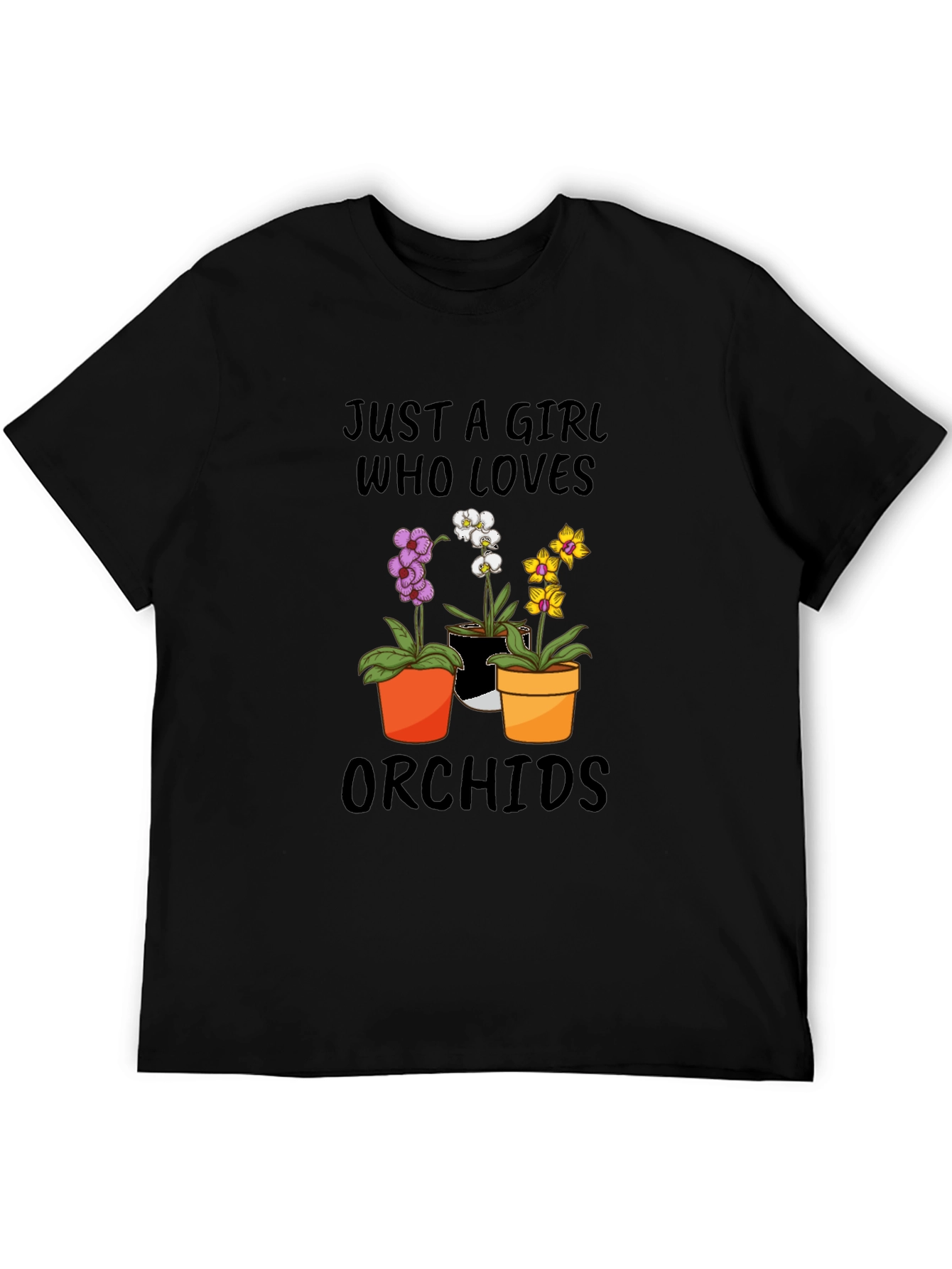 Black Just A Girl Who Loves Orchids T-Shirt view 5