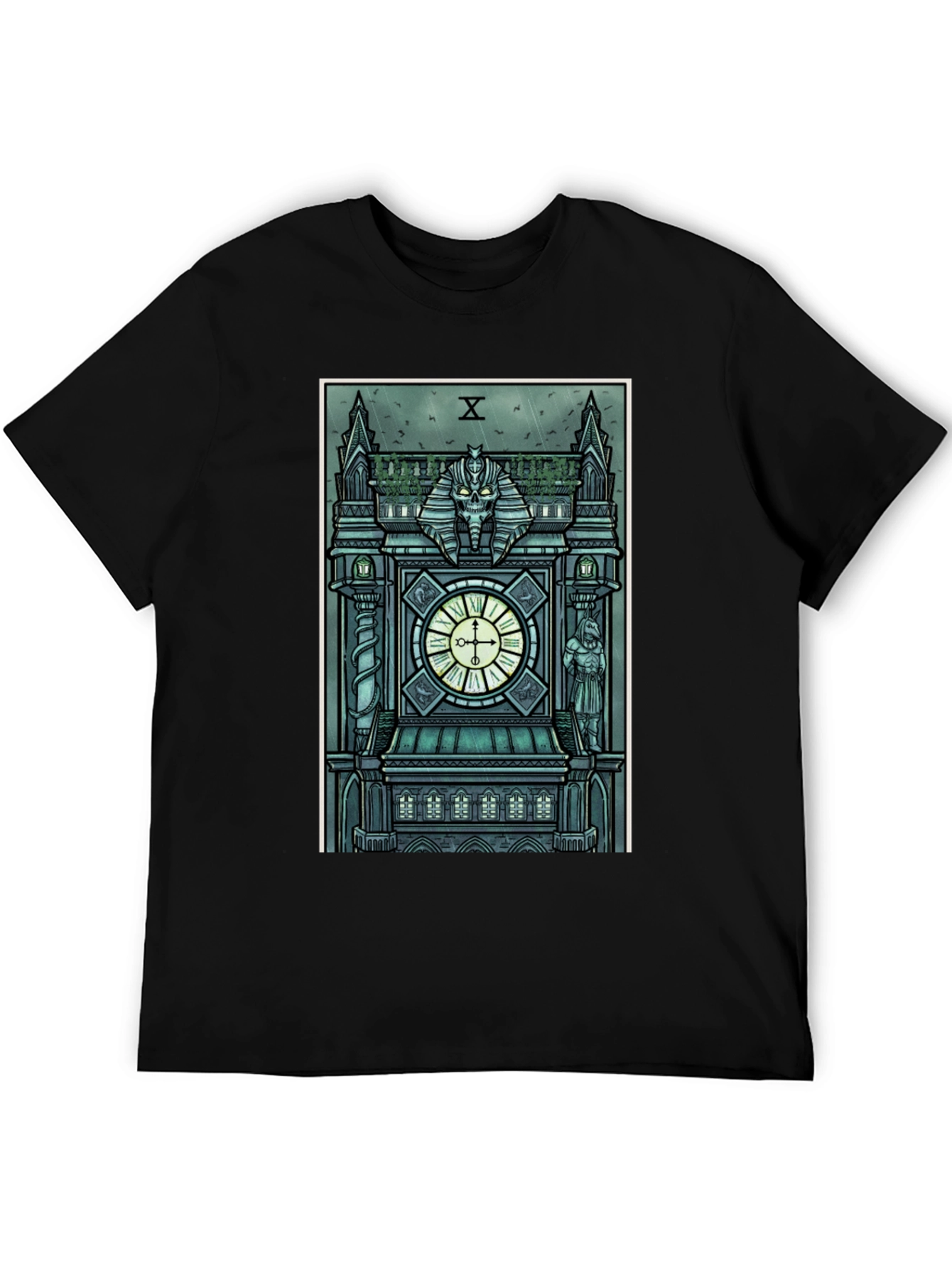 Black Gothic Clock Tower Graphic T-Shirt - Men's Black Tee view 5