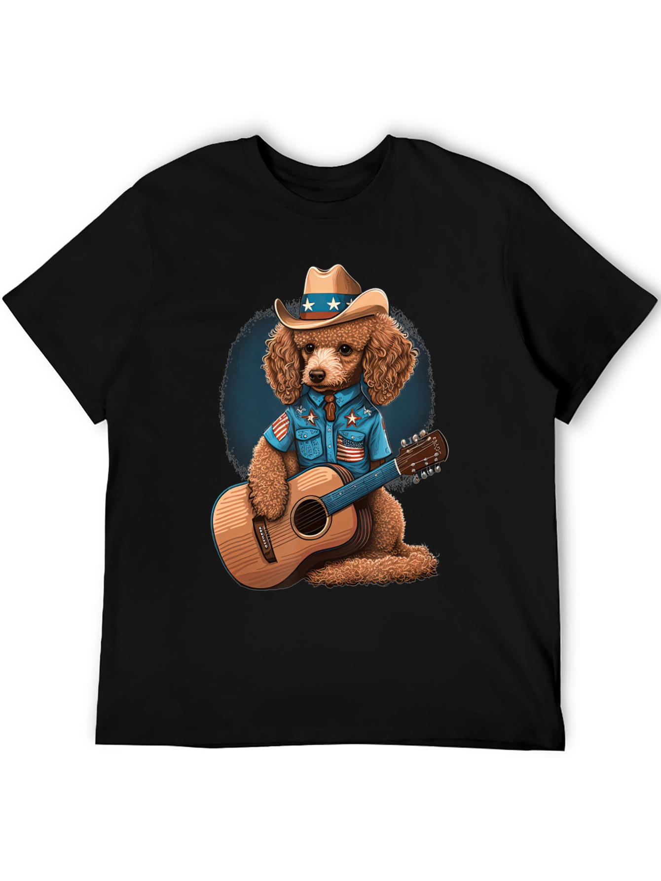 Black Patriotic Poodle Cowboy Guitarist T-Shirt view 5