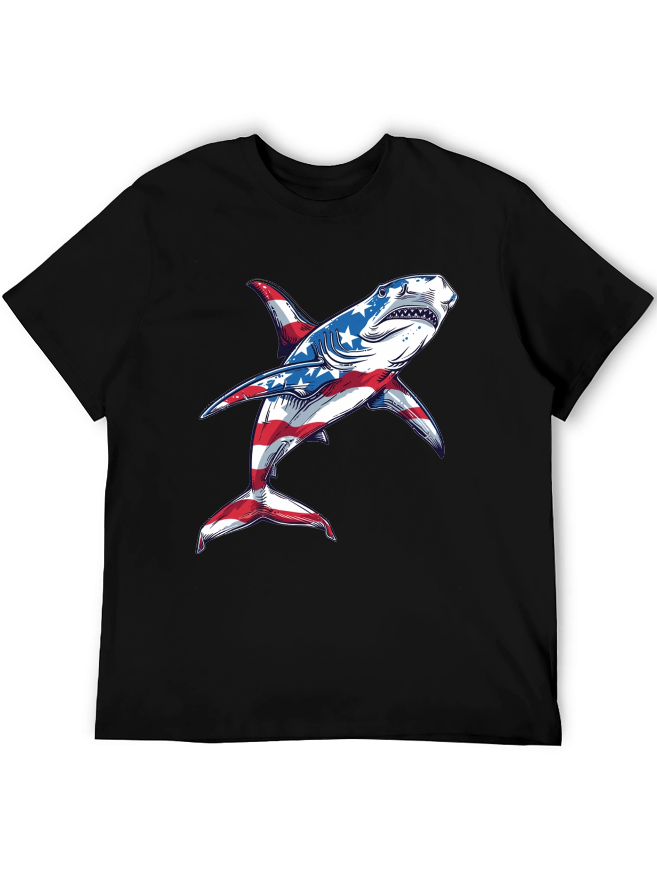 Black American Flag Shark Graphic Tee view 5