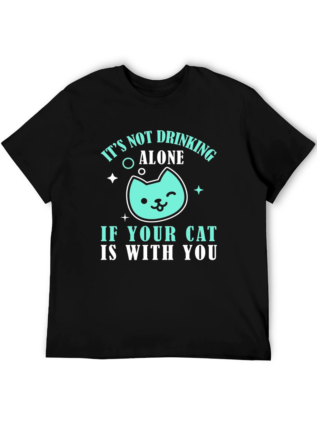 Black Drinking with Cat Graphic Tee - Funny Cat Lover T-Shirt view 5