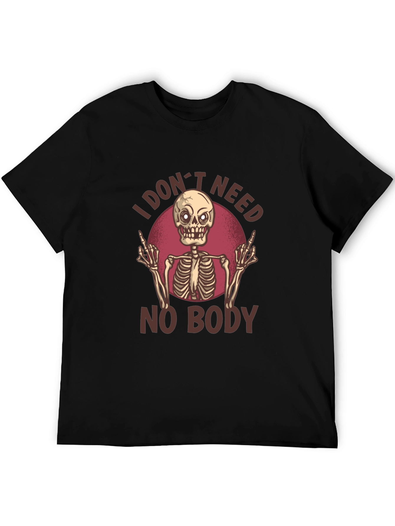 Black I Don't Need No Body Skeleton Graphic T-Shirt view 5