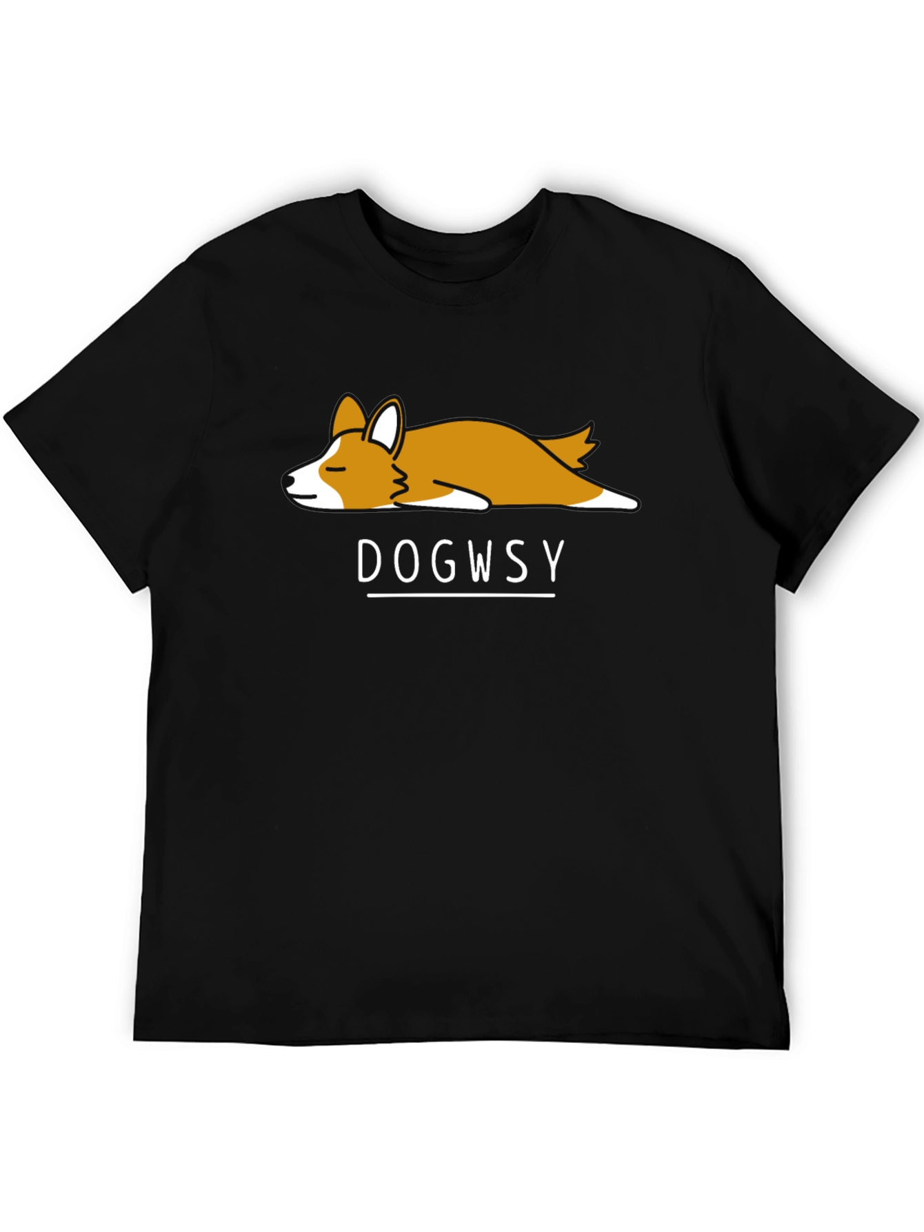 Black Dogwsy Nap Corgi Black T-Shirt view 5