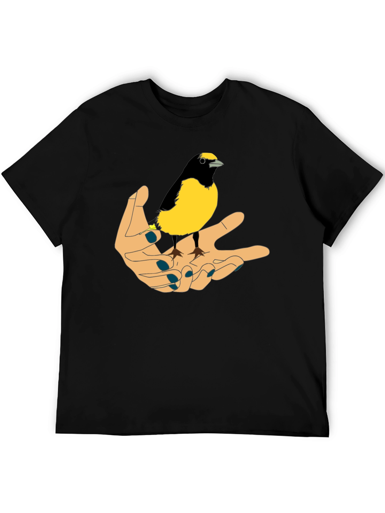 Black Bird on Hand Graphic Tee - Black Cotton T-Shirt view 5