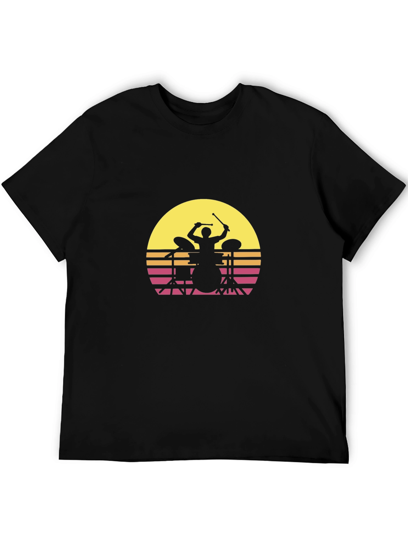 Black Retro Drummer Silhouette T-Shirt view 5