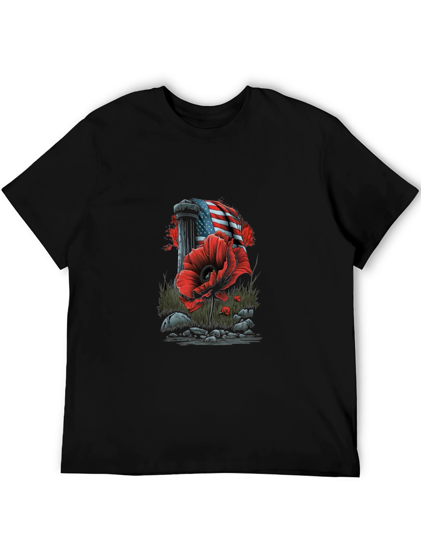 Black Patriotic Poppy T-Shirt - American Flag Memorial Day Tee view 5