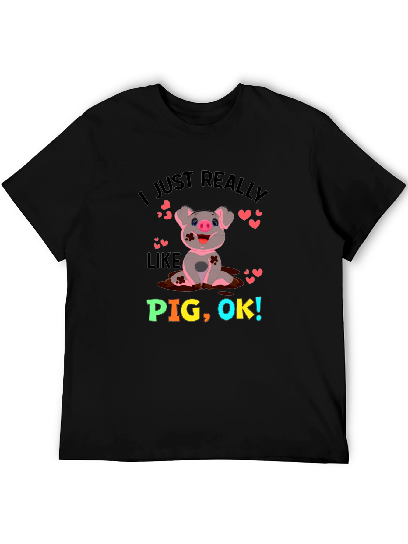 Black I Just Really Like Pigs! Novelty Graphic T-Shirt view 5