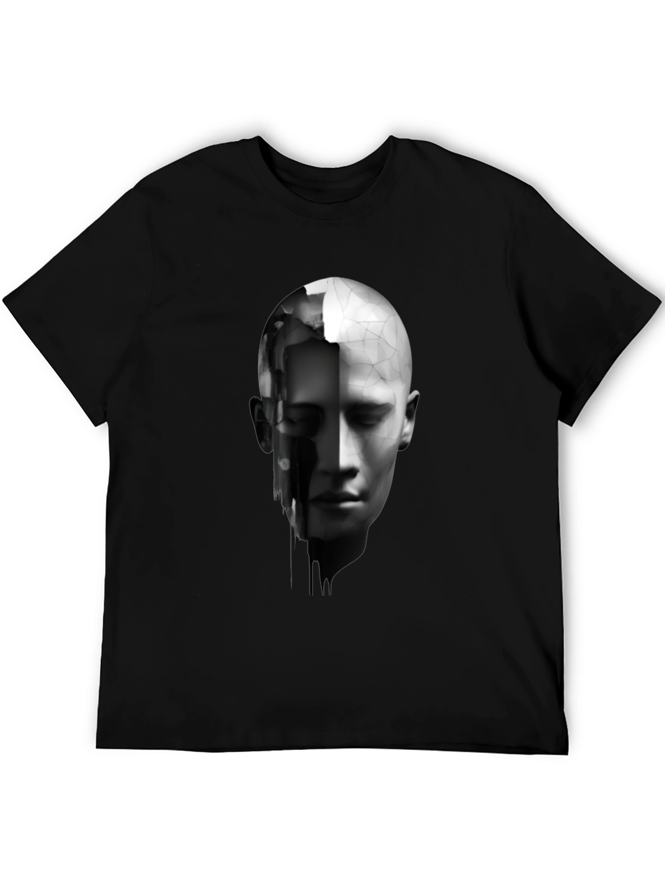 Black Abstract Human Face Graphic Print Black T-Shirt view 5