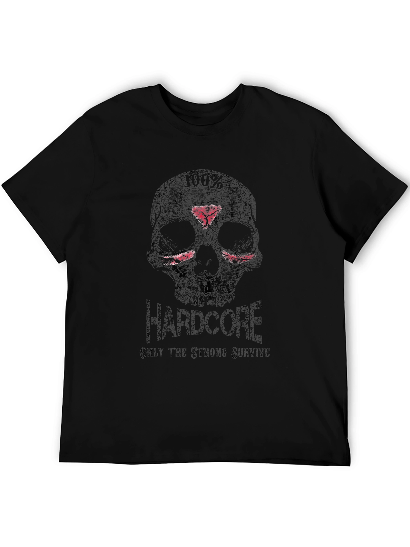 Black Hardcore Skull Graphic Tee - Only the Strong Survive view 5