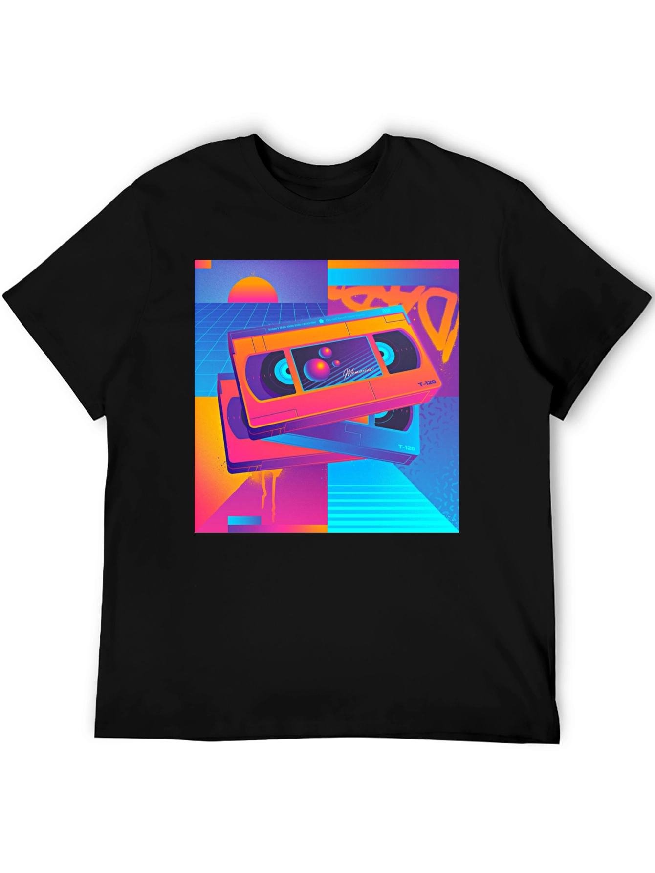 Black Retro Wave VHS T-Shirt - 80s Aesthetic Design view 5