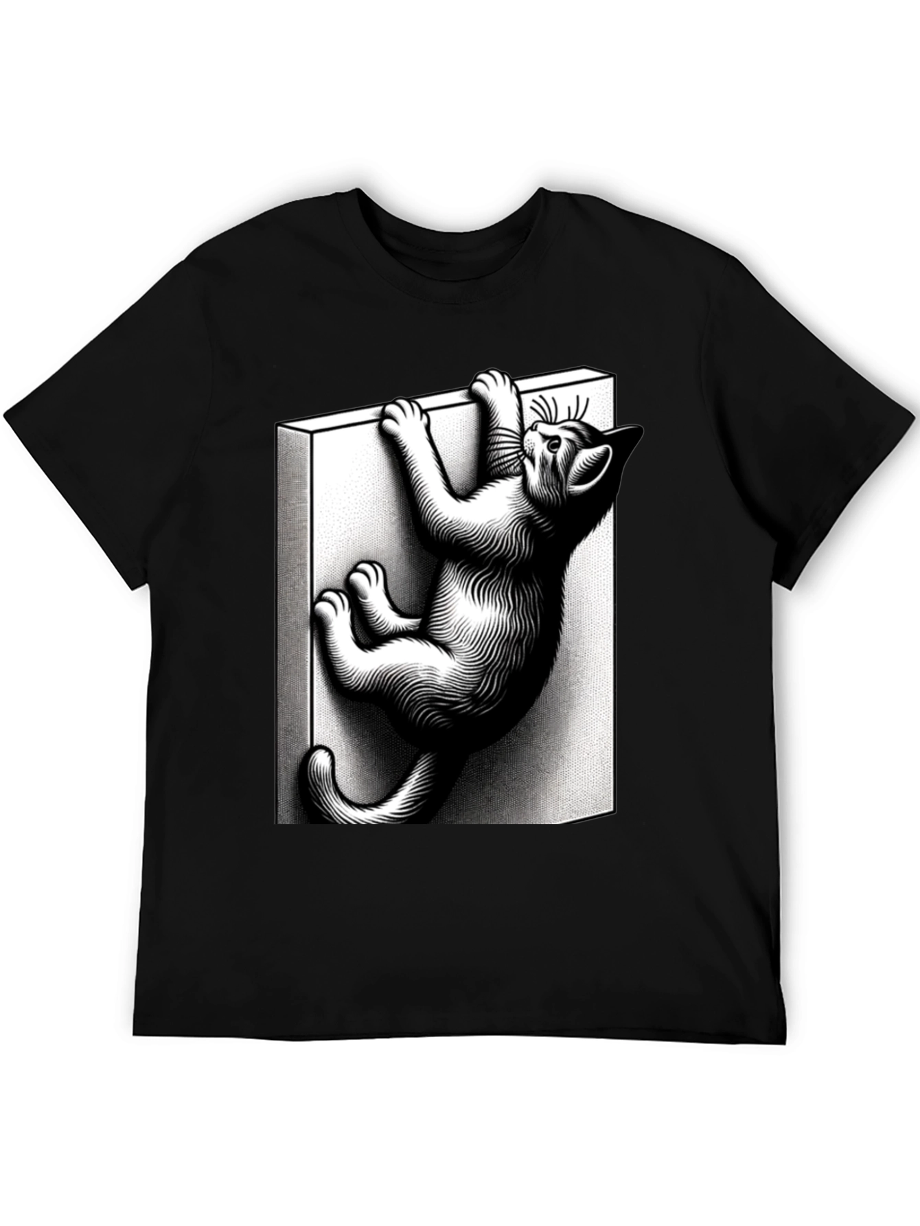 Black Climbing Cat Graphic Tee - Black Cotton Blend view 5