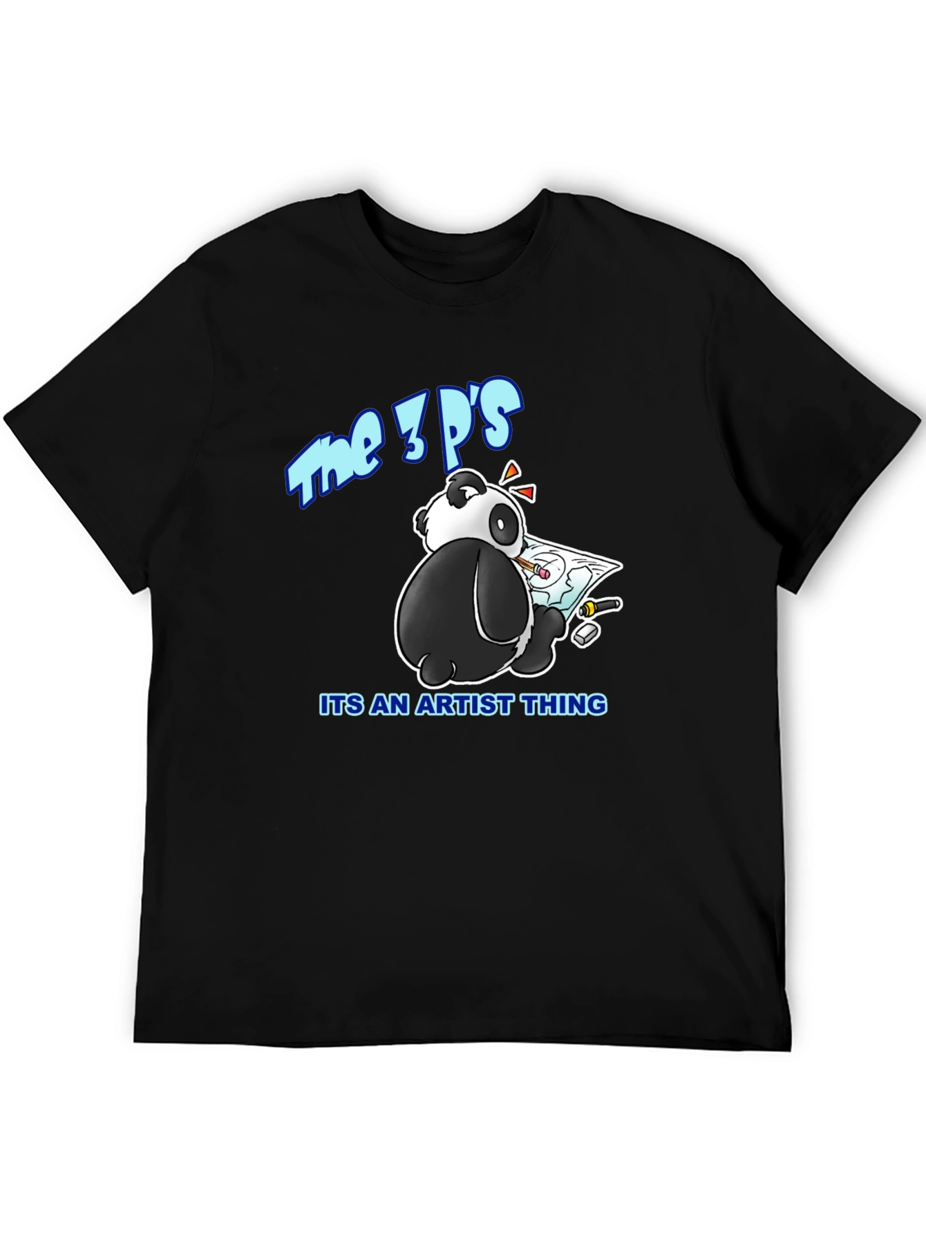 Black The 3P's Artist Panda Black Graphic T-Shirt view 5