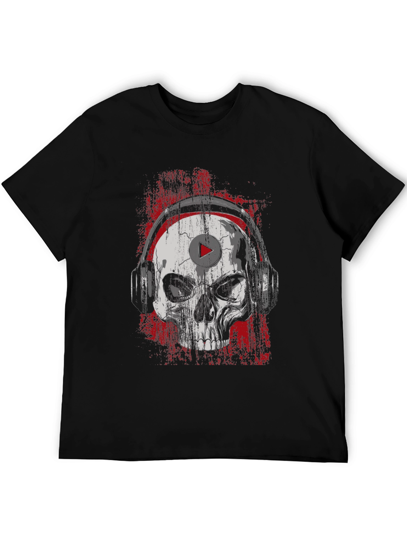 Black Skull Headphones Graphic Tee - Rocker Style T-Shirt view 5