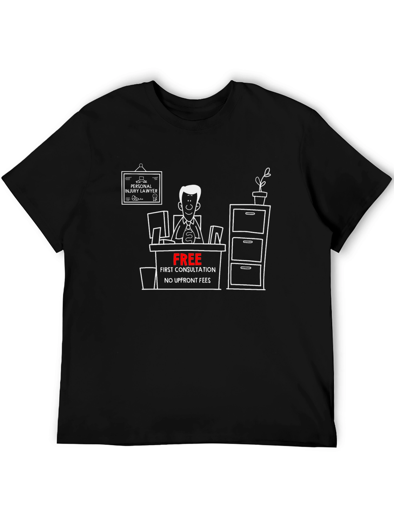Black Lawyer Cartoon Graphic Tee - Free Consultation T-Shirt view 5