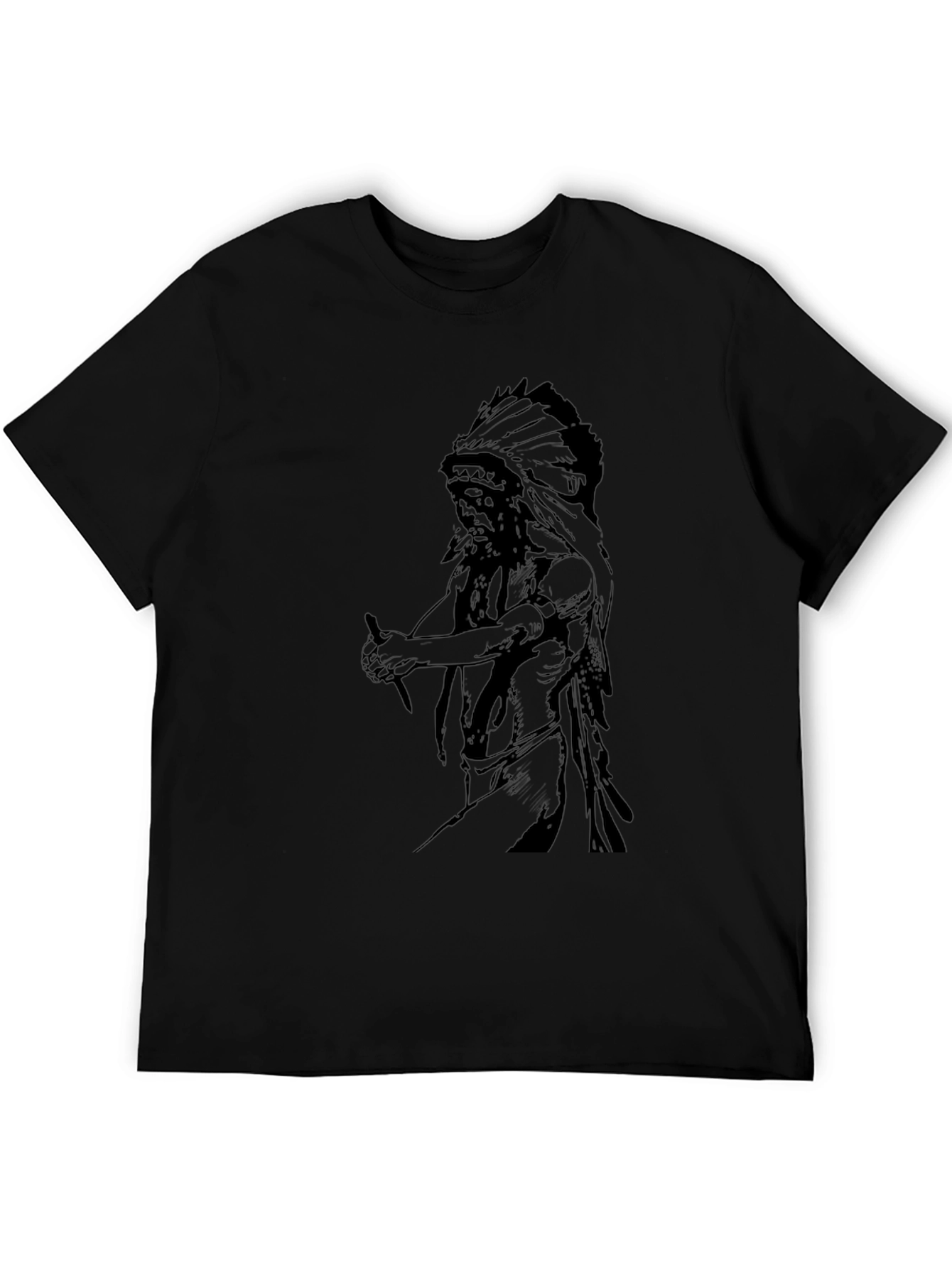 Black Graphic Tee - Native American Chief Design view 5
