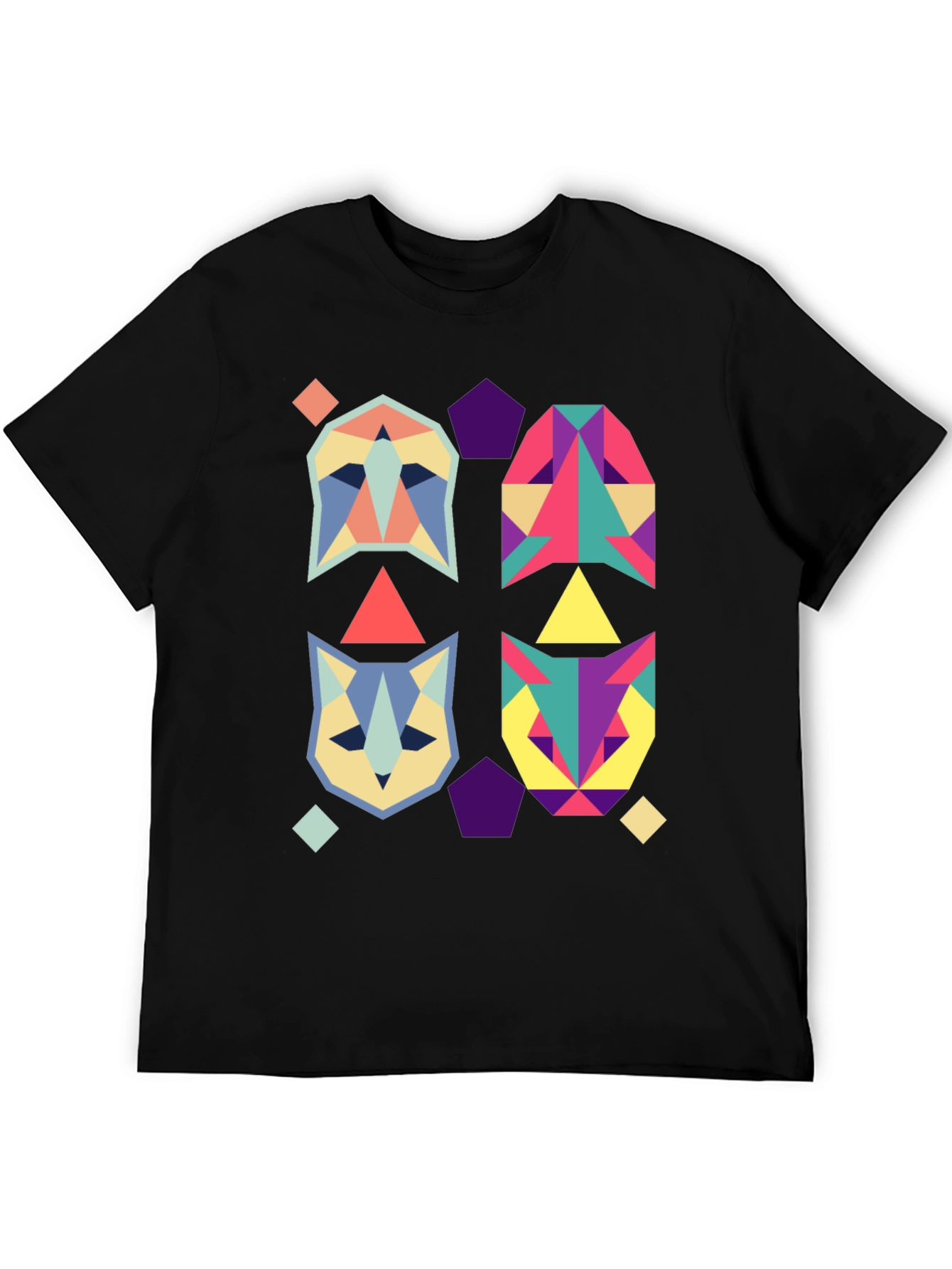 Black Geometric Animal Print Black T-Shirt view 5