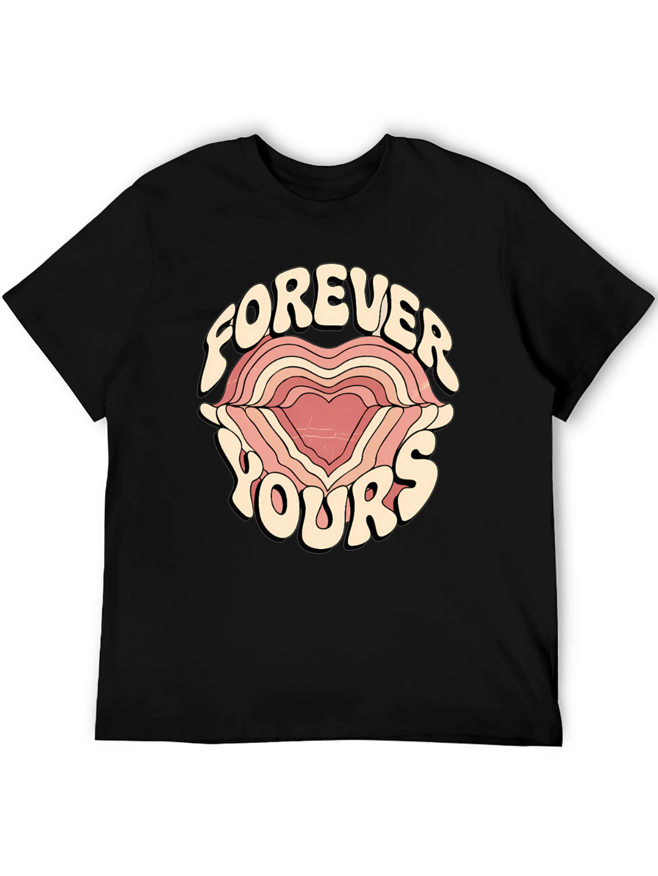 Black Forever Yours Graphic Tee - Retro Heart Design view 5