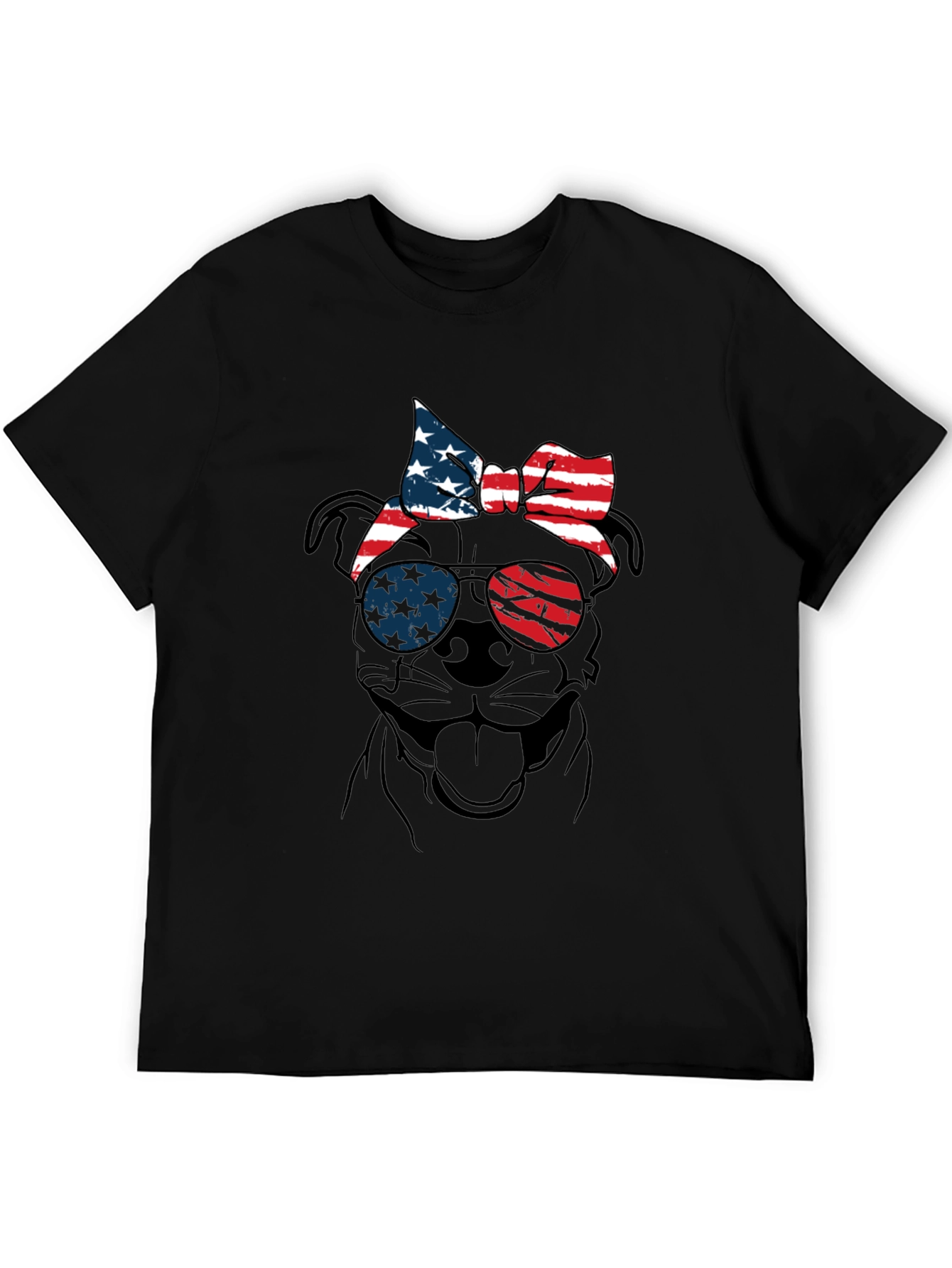 Patriotic Dog T-Shirt - USA Flag Sunglasses & Bandana - 5