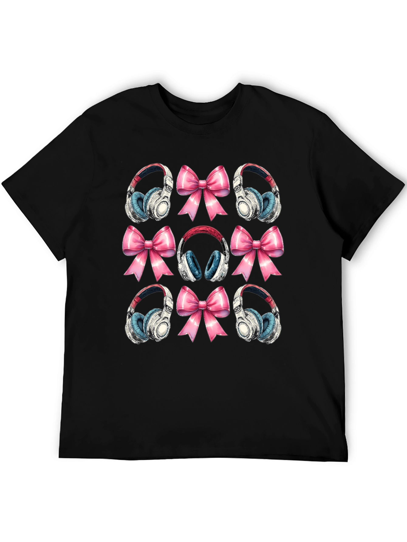 Black Headphones & Bows Graphic T-Shirt - Music Lover Tee view 5