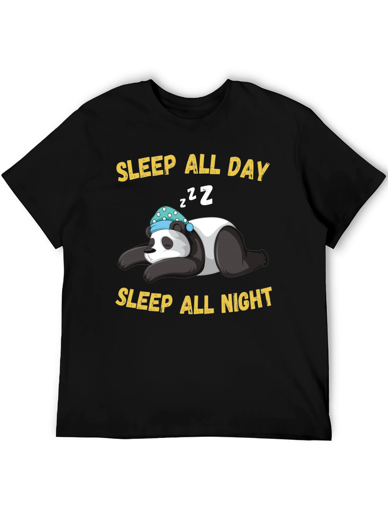 Black Sleepy Panda Tee - Sleep All Day/Night view 5