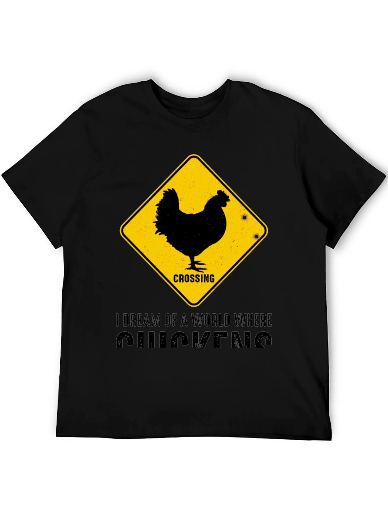 Black Funny Chicken Crossing T-Shirt - "I Dream of Chickens" view 5